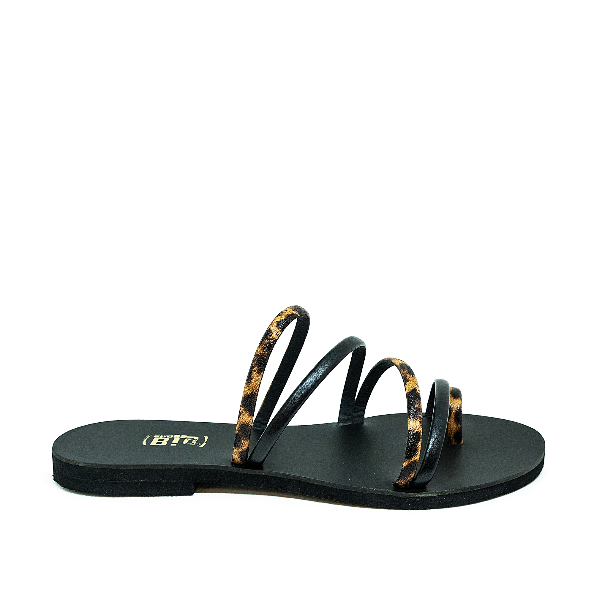 Bigshoes Bigshoes GA0116-N01/20 Δερμάτινο Σανδάλι Μαύρο Λεοπάρ